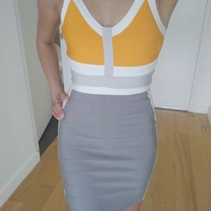 Yellow and gray summer bandage dress